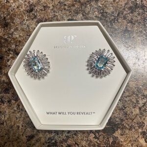 New Bomb party earrings Aquamarine CZ Rhodium Plating MSRP $140 March Collection